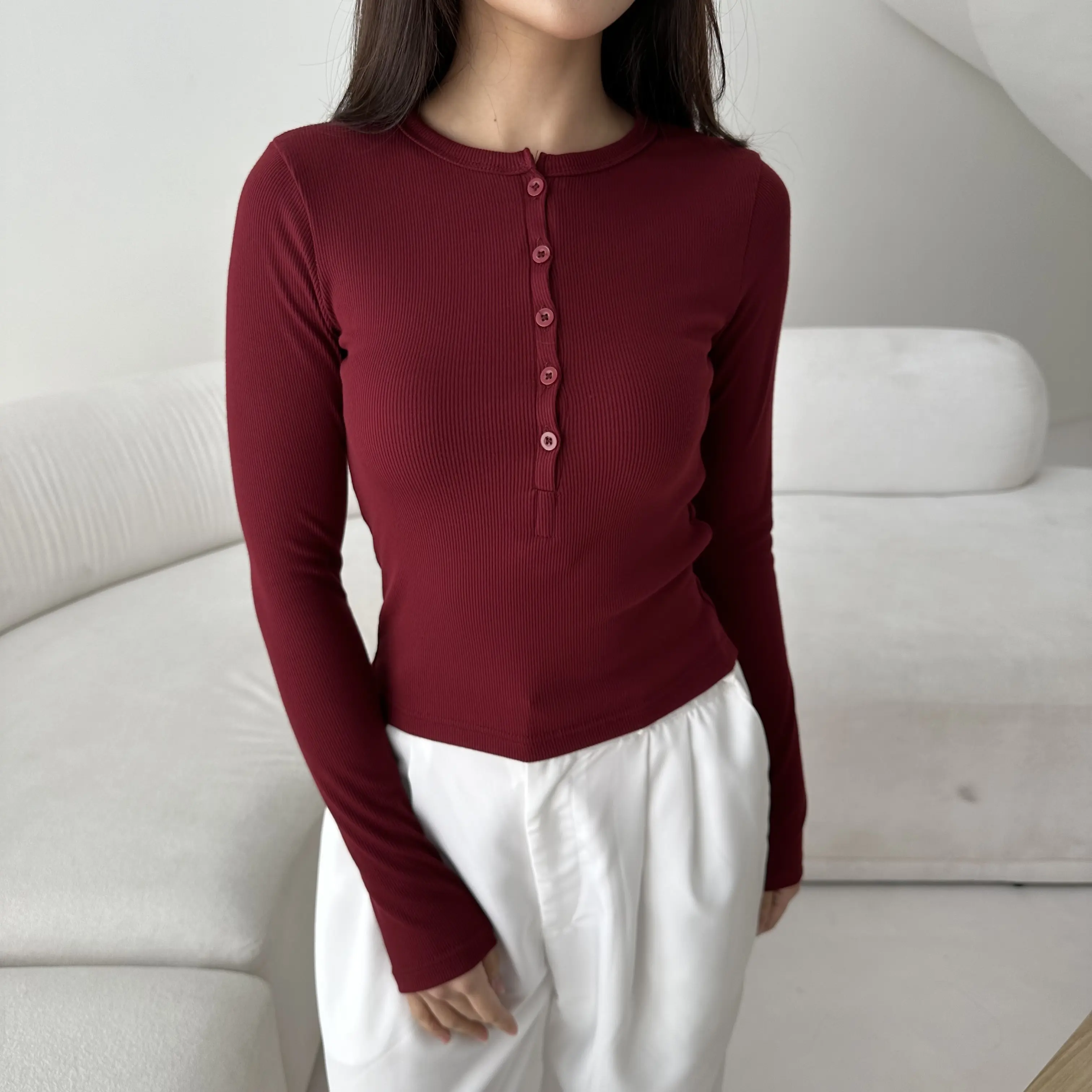 NORI TOP - Atasan Knit Wanita Lengan Panjang High Neck Turtle Boat Neck Drape Cowl Korean Top Basic Baju Ribbed Knit Rib Long Sleeve Posha