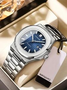 Men's Business Square Dial Analog Quartz Watch, with Calendar, Fashion Watch for Party, Daily Clothing Decor, Trendy All-match & Exquisite Watch for Birthday Gift