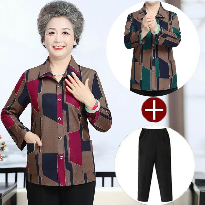Bộ Áo Sơ Mi Mỏng Mùa Xuân Cho Phụ Nữ Trung Người Già Và Cao Tuổi, Trang Phục Mùa Hè Của Bà, Áo Sơ Mi Của Mẹ, Áo Dáng Rộng, Thích Hợp Cho Phụ Nữ Già
