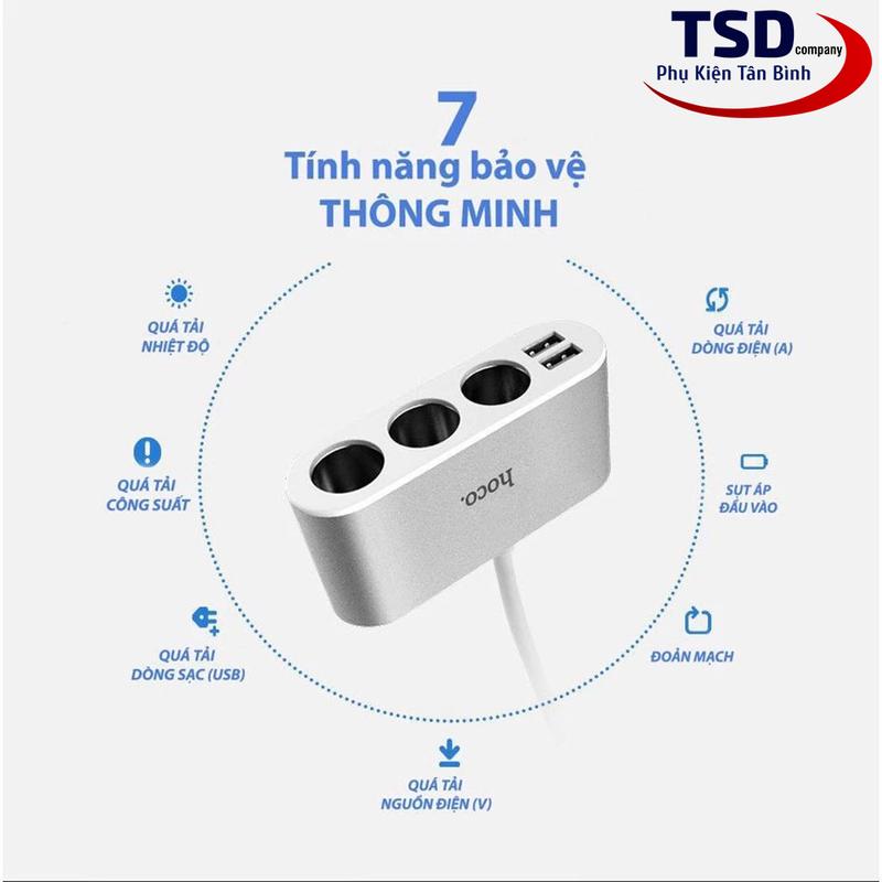 Tẩu Sạc Ô tô Đa Năng Chia Tẩu Hoco Z13 Chính Hãng 5