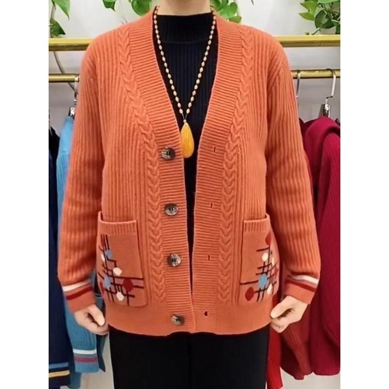 Váy Nữ, Áo Len Cardigan Dệt Kim, Áo Khoác Vòng Tròn Đôi, Thời Trang Và Phong Cách, Thích Hợp Cho Phụ Nữ Trung Người Già Và Cao Tuổi, Mặc Mùa Thu Và Mùa Đông, 2025 4