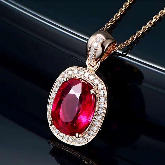 Vòng Cổ Mặt Dây Chuyền Đá Quý, Thiết Kế Sang Trọng Thanh Lịch, Hình Bầu Dục Giả Màu Đỏ Tourmaline, Đá Đỏ Máu Chim Bồ Câu, Thời Trang, Dành Cho Nữ, Hàng Mới Về