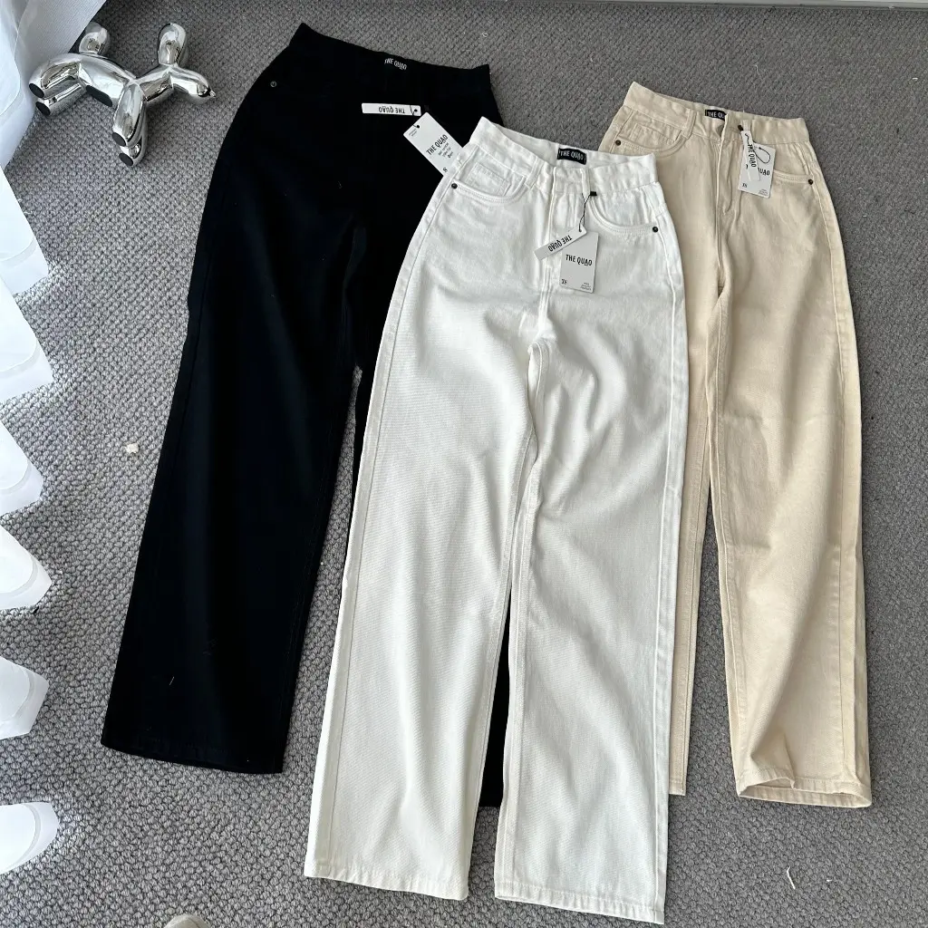 Quần Jeans Nữ THE QUAO Lưng Cao Ống Rộng Viền Túi Tròn L0407_486 Women Ong