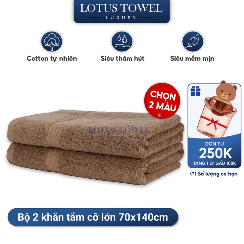 Bộ 2 Khăn Tắm Lotus 70x140cm ( chọn 2 màu ) Làm Từ Sợi Cotton Cao Cấp Mềm Mịn, Thấm Hút, Không Ra Màu Dùng cho Nhà Tắm, Spa, Khách sạn, Resort