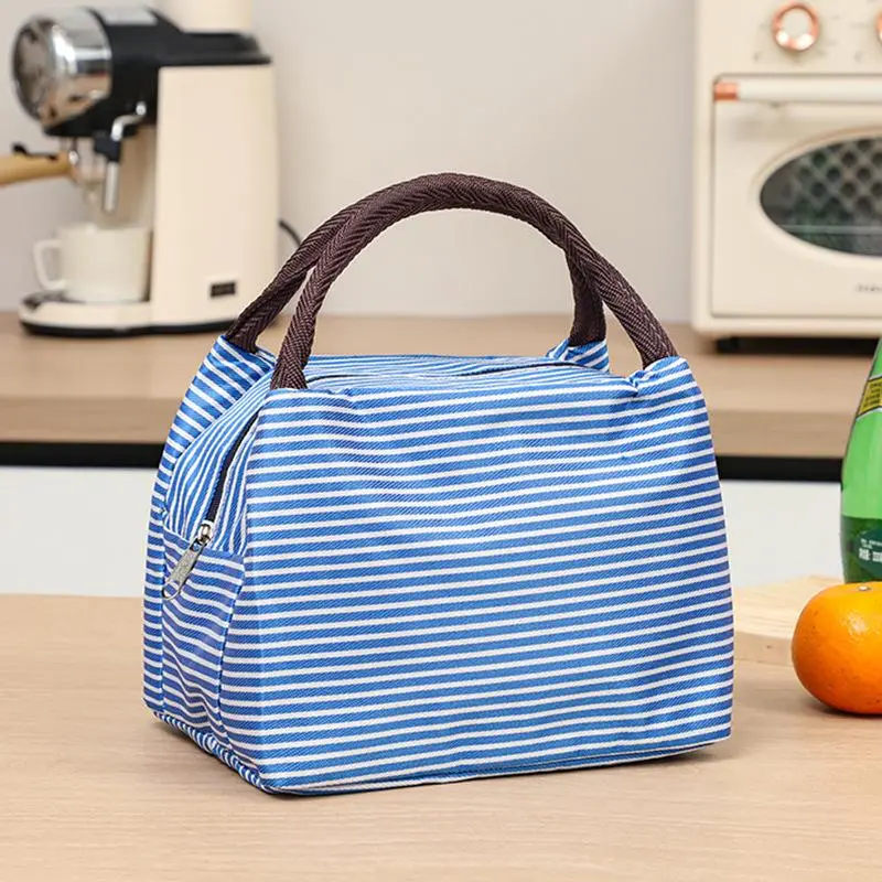 Striped Pattern Lunch Bag, 1 Count Reusable Lunch Handbag, Insulated Lunch Bag for Work Travel Picnic, Home Supplies 7