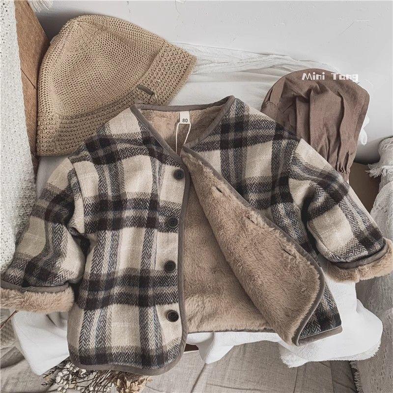 Product Introduction of Áo Khoác Đệm Lông Cừu Trẻ Em, Họa Tiết Kẻ Sọc Len, Phong Cách Hàn Quốc, Hàng Mới Về Thu Đông, Dáng Rộng Vừa Vặn, Thích Hợp Cho Bé Trai Và Bé Gái, Áo Khoác Đệm Bông Cho Bé 10