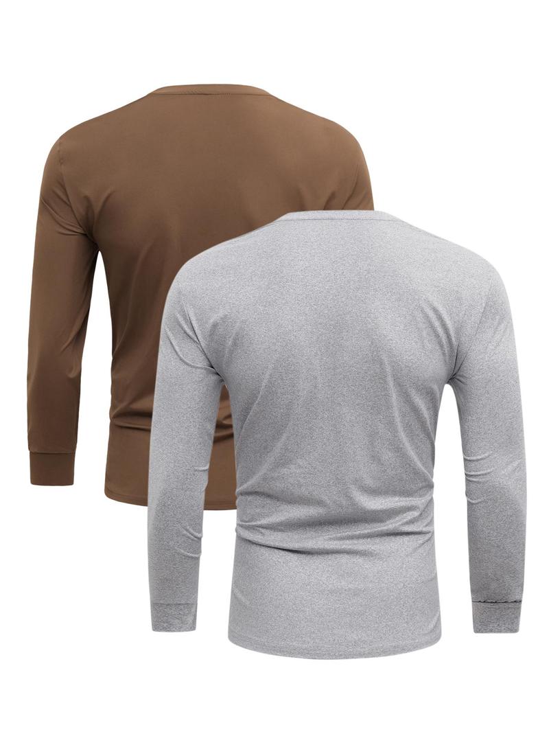Product Introduction of 【Plus Size】 Men's Solid Long Sleeve Tee, Casual Basic Round Neck T-shirt for Fall & Winter, Men's Top for Daily Wear 8