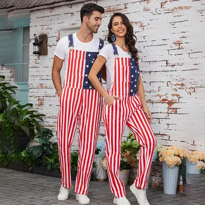 Men's American Flag Overalls Shorts - Stretch Denim Bibs With Zipper, Adjustable Straps (4th Of July, Patriotic)