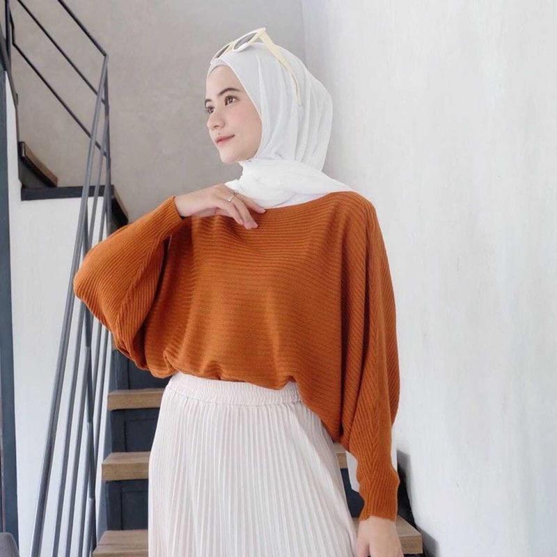 Lasperal Batwing Sweater | Sweater rajut terbaru | Sweater rajut oversize Panjang Tebal Atasan  Wanita Santai 3