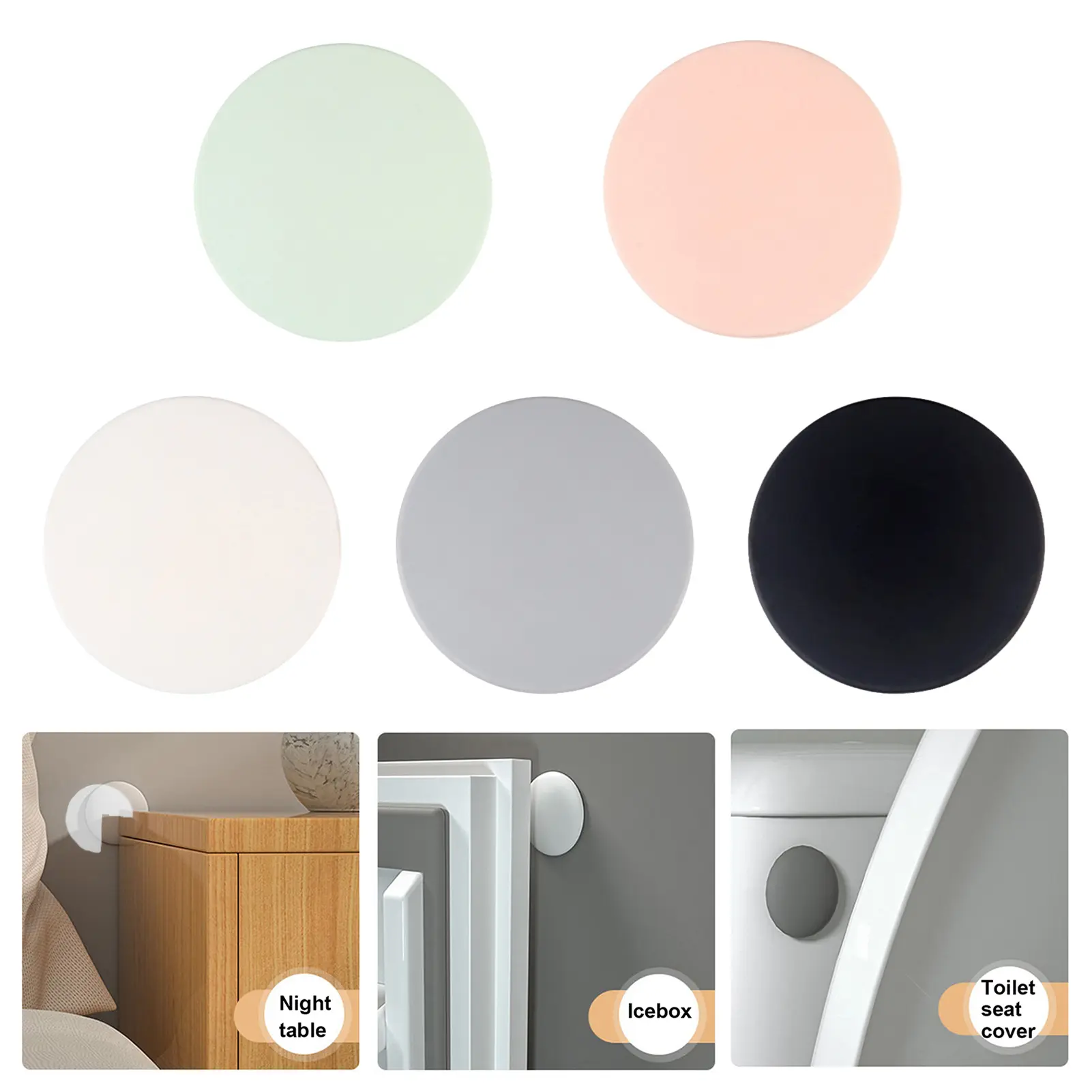 [toflytsay]5Pcs Silicone Door Stopper Wall Protector Self-Adhesive Door Knob Wall Guard Shield Anti-collision Round Door Bumper Silencer Pad Buffer Sticker