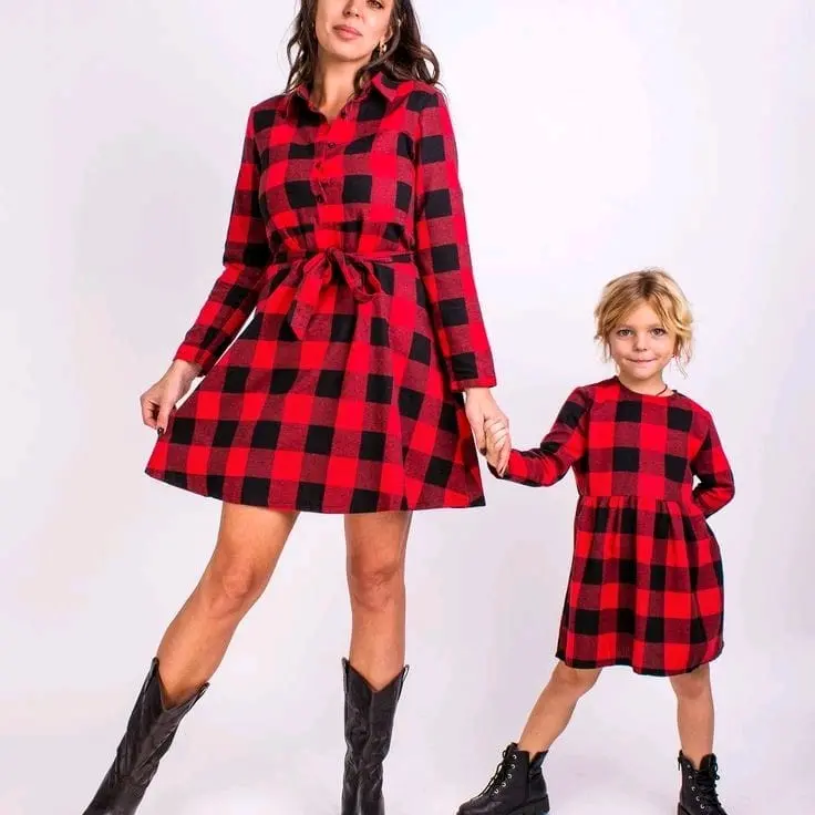 Couple mom and kids // Midi dress couple ibu dan anak perempuan // Couple baby Tartan // 2 in 1 baju ibu anak Pasangan 1