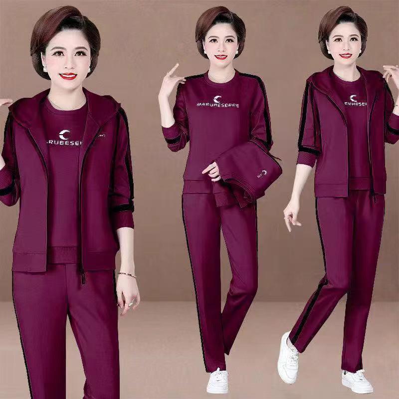 Product Introduction of Bộ Đồ Quần Áo Thể Thao, Ba Mảnh, Dành Cho Phụ Nữ Trung Người Già Và Cao Tuổi, Mùa Xuân Và Mùa Thu, Có Mũ Trùm Đầu, Ngoại Cỡ, Dáng Rộng Vừa Vặn, Thời Trang 3