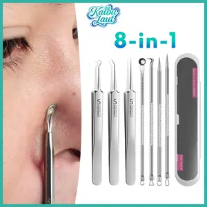 8-In-1 Kit Pinset Sel Stainless Steel Alat Pembersih Komedo Jerawat Peralatan Kecantikan Rumah Salon