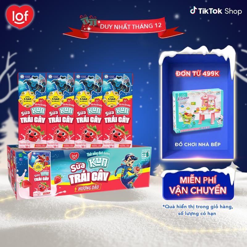 Sữa trái cây KUN vị dâu thùng 48 hộp x 180ml