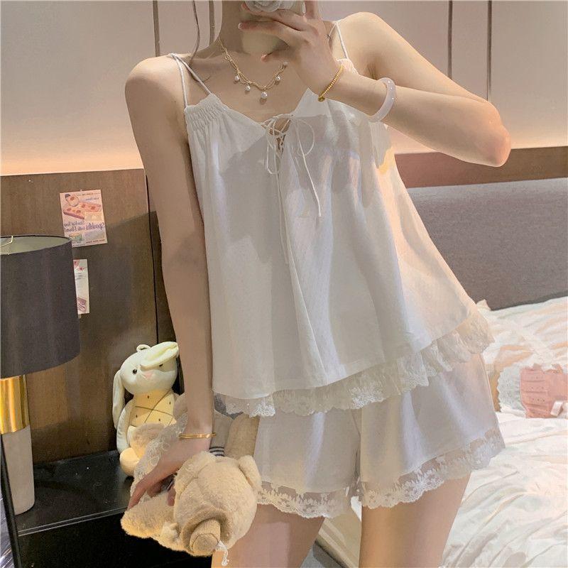 Đồ Ngủ Ngọt Ngào, Dành Cho Nữ, Có Đệm Ngực, Dây Đeo Ren Lưới Gợi Cảm, Váy Ngủ, Phong Cách Công Chúa Thuần Khiết Và Dễ Thương, Thích Hợp Mặc Nhà, OOTD 8