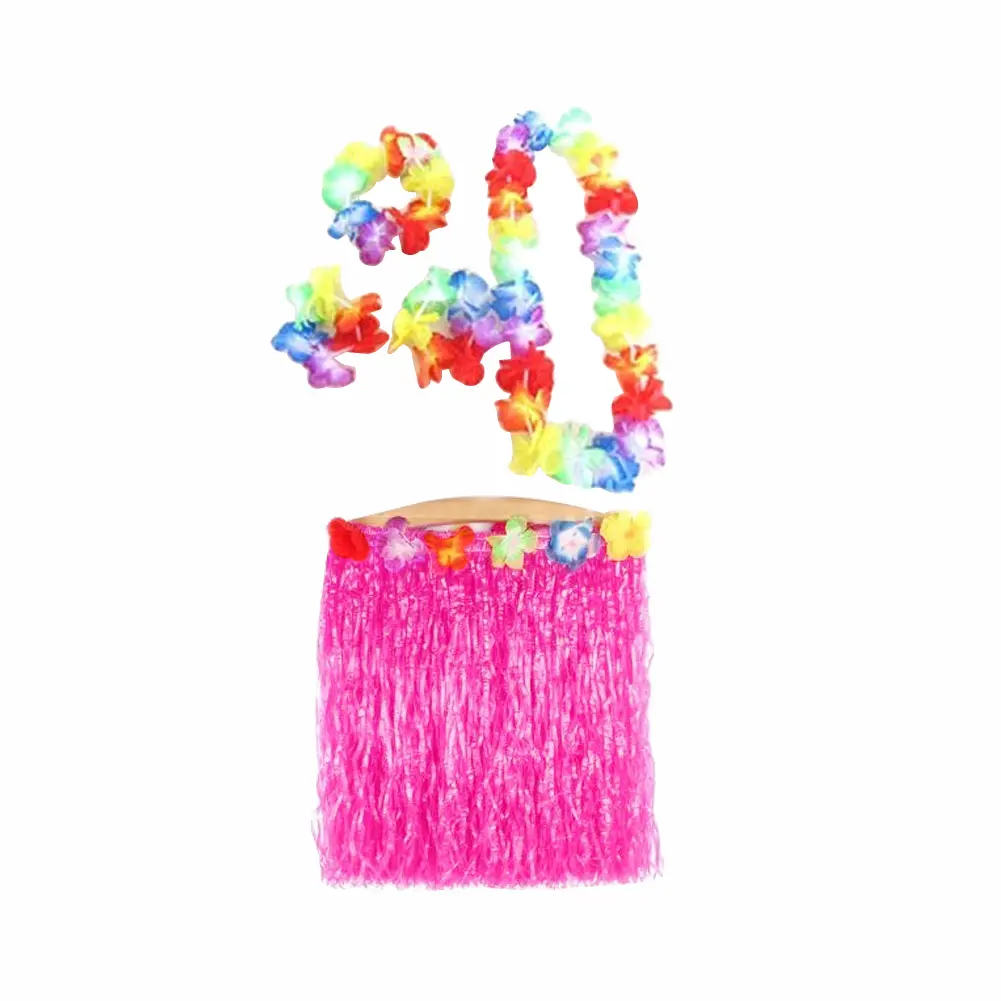 [Jefbaksr] 5Pcs Adult Hula Show Grass Skirt Garland Wristband Hawaiian Party Dress Decor
