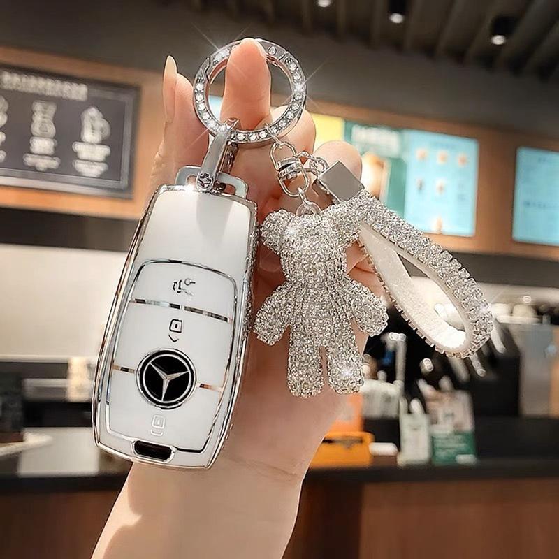 Ốp Khoá, Bọc Khóa Mercedes GLC C200 E200 C250 350 450 300 TPU Viền Bạc Cao Cấp