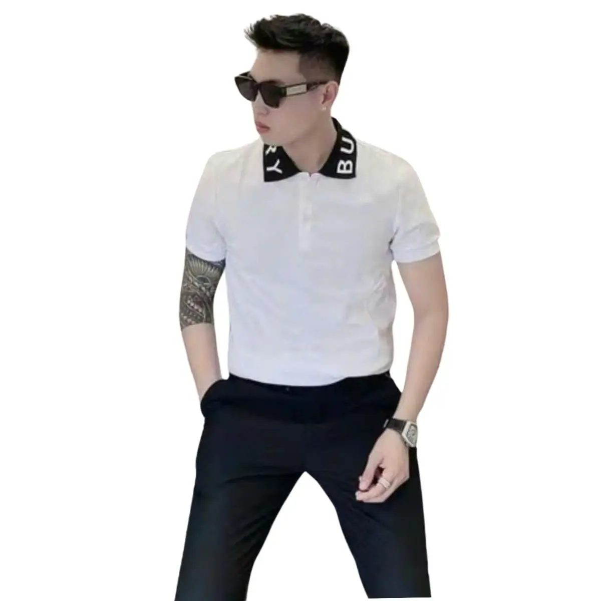 Áo thun polo nam có cổ tay ngắn thêu w - vải cá sấu cotton mềm mại co giãn tốt - Hàng Việt Nam
