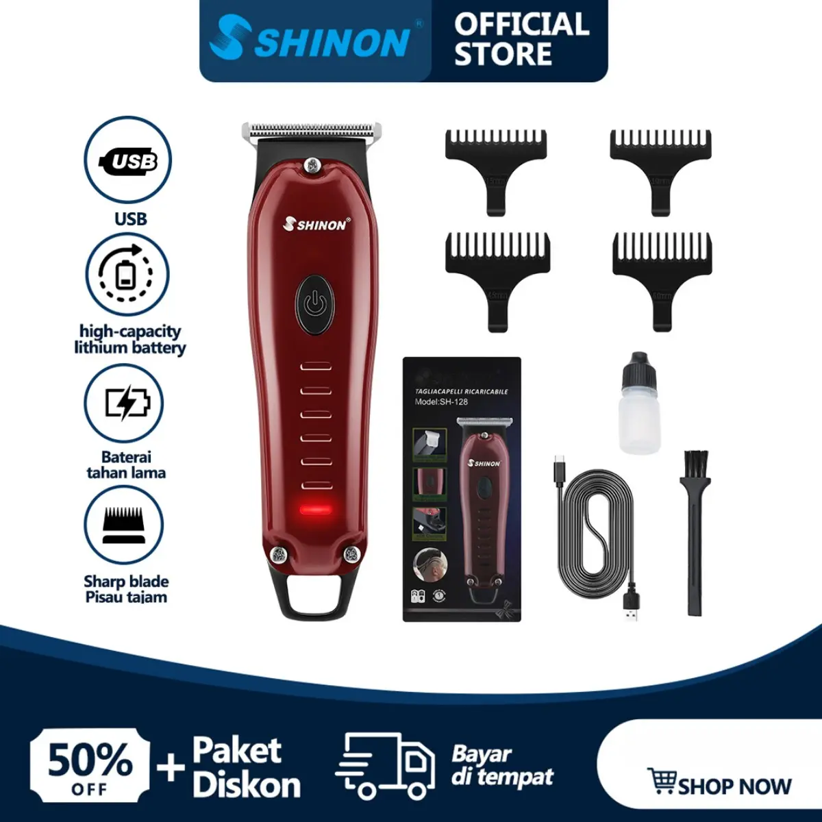 SHINON Trimmer Mesin Cukur Elektrik Cordless Portable Pria Alat Pangkat Rambut Mesin Potong Rambut Pria Nirkabel  Hair Trimmer Shaver Man Sisir Kumis Jenggot clipper  manual Gunting
