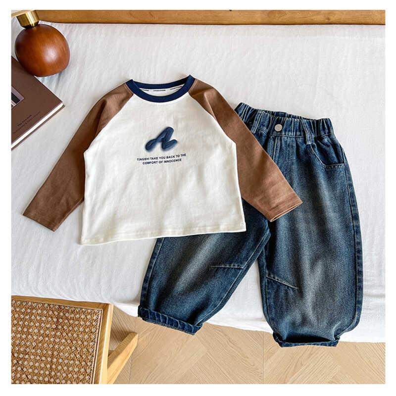 Product Introduction of Wind Valley 2024 new children's clothing Korean version contrasting color raglan sleeve T shirt boys versatile base for spring and autumn 19