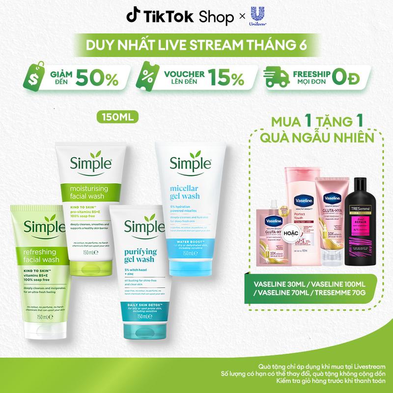 Sữa Rửa Mặt Simple hỗ trợ làm sạch và Dưỡng Ẩm Da 150ml [1]