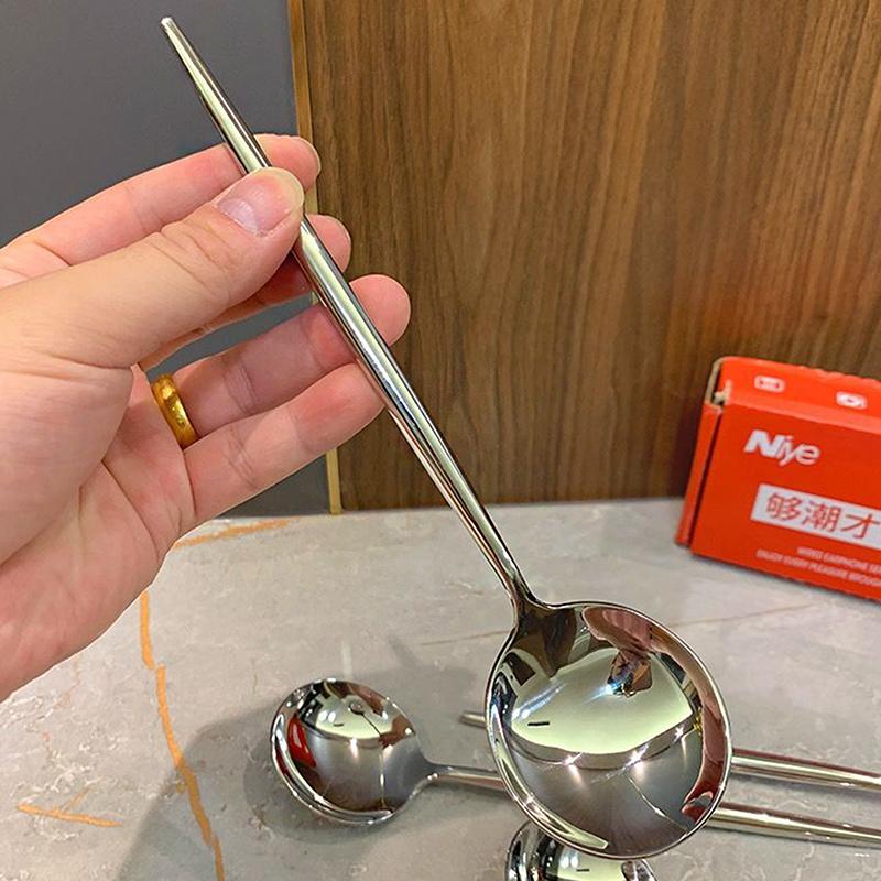 Product Introduction of Stainless Steel Round Spoon Fork Net Red Golden Dinner Long Handle Stirring Dessert Spoons For Kitchen Accessories Gadgets 16