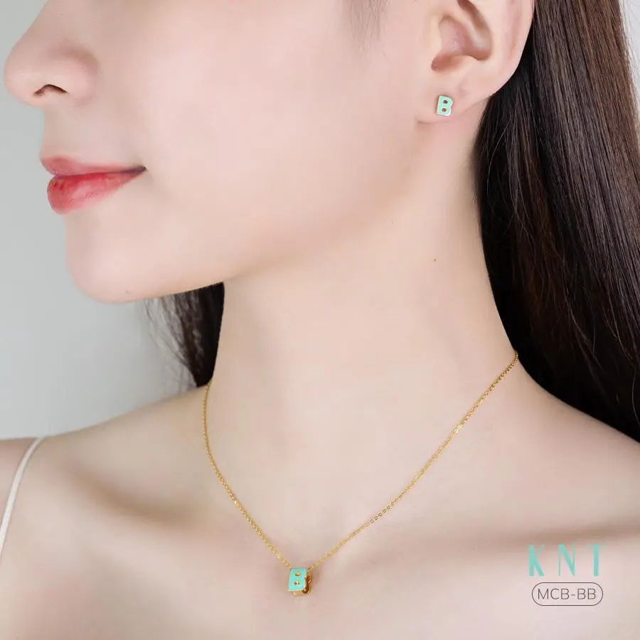 Dây Chuyền vàng tây 10k “Sea LA Vie” Chữ B tráng men phong cách hiện đại - Dây chuyền nữ [Kim Ngọc Thủy]
