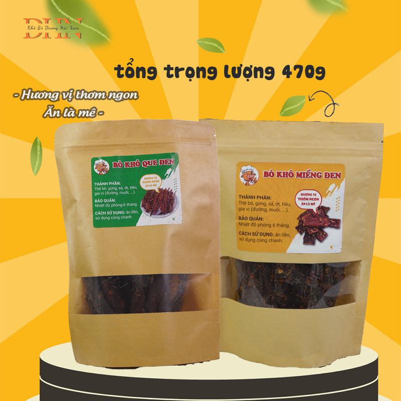 Combo Khô bò que và Khô bò miếng đen ( 470g ) - Đồ ăn vặt snack