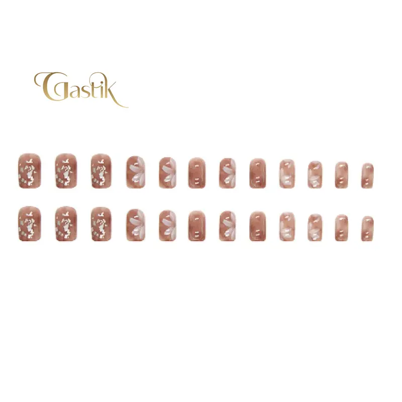 L-1192 Flower Nude Kuku Palsu / Fake Nail Free Lem Gel/Jelly dan Sticker Lucu 1