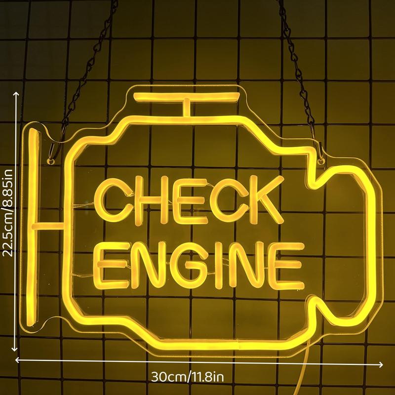 Product Introduction of Check Engine LED Neon Sign, USB Powered LED Wall Mounted Art Light, Glowing Ambient Light for Bedroom Game Room and Party Decoration 1