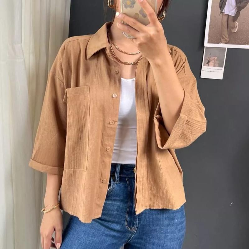 Kemeja Linen Wanita / Atasan Wanita Korean Style / COZIE TOP KEMEJA LINEN /   Blouse Korea Polos 120 Baju Crinkle Kancing Panjang Flowy Mewah 2