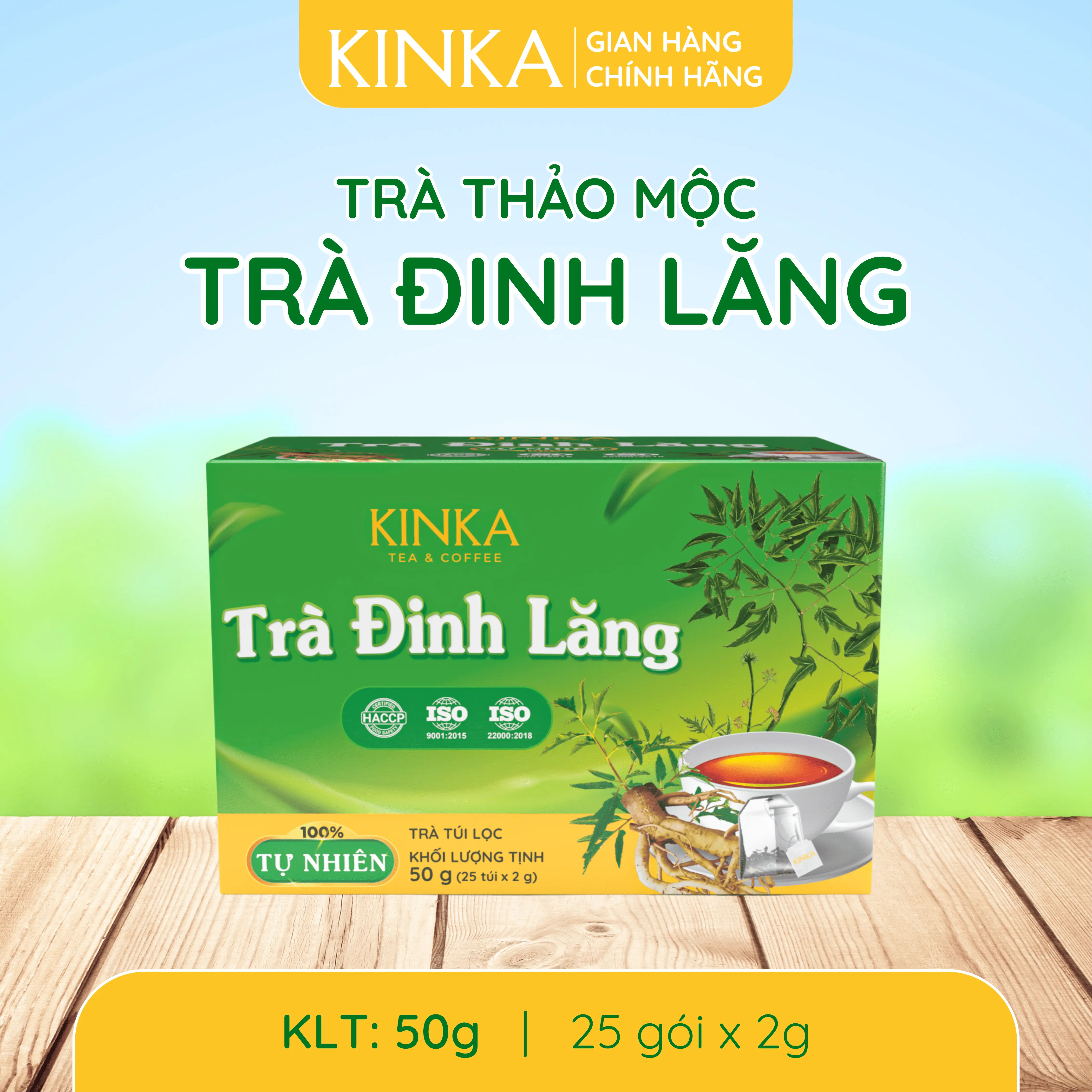 KINKA Trà Thảo Mộc Thiên Nhiên Đinh Lăng 2g x 25 gói