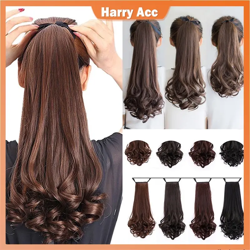 HARRY Fashion Natural Wig Ponytail Women's Flower Long Curly Hair Ponytail Big Wave Bandage Long Ponytail Braid