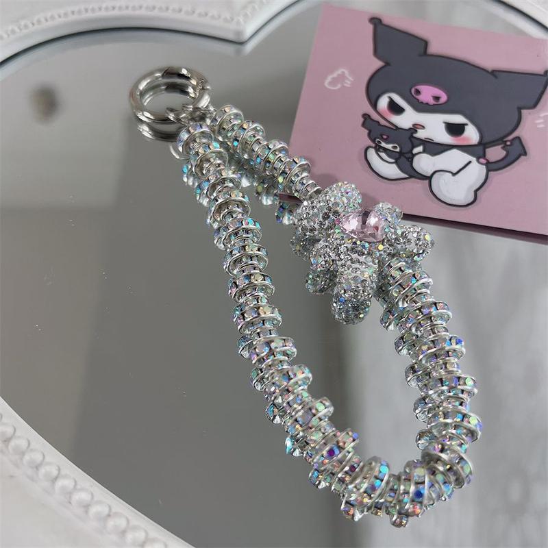 Dây Chuyền Tình Yêu Gấu, Với Kim Cương Giả, Thích Hợp Cho Điện Thoại, Dây Đeo Mặt Dây Chuyền Tay Đeo, Bao Gồm Dây Đeo Buộc