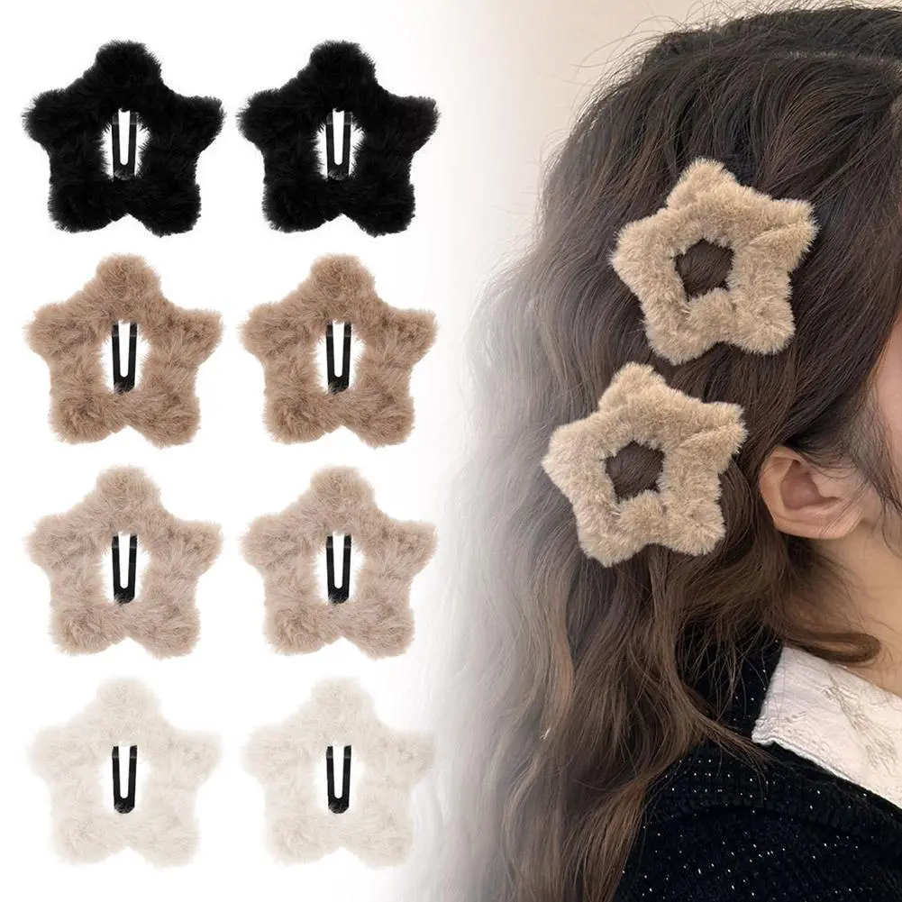 Plush Five-pointed Star Hairpin Ins Korean Fashion Plush Star Hair Clips For Women Girls Y2K Sweet Fluffy Star Hairpins Barrettes Hair Accessories Headwear