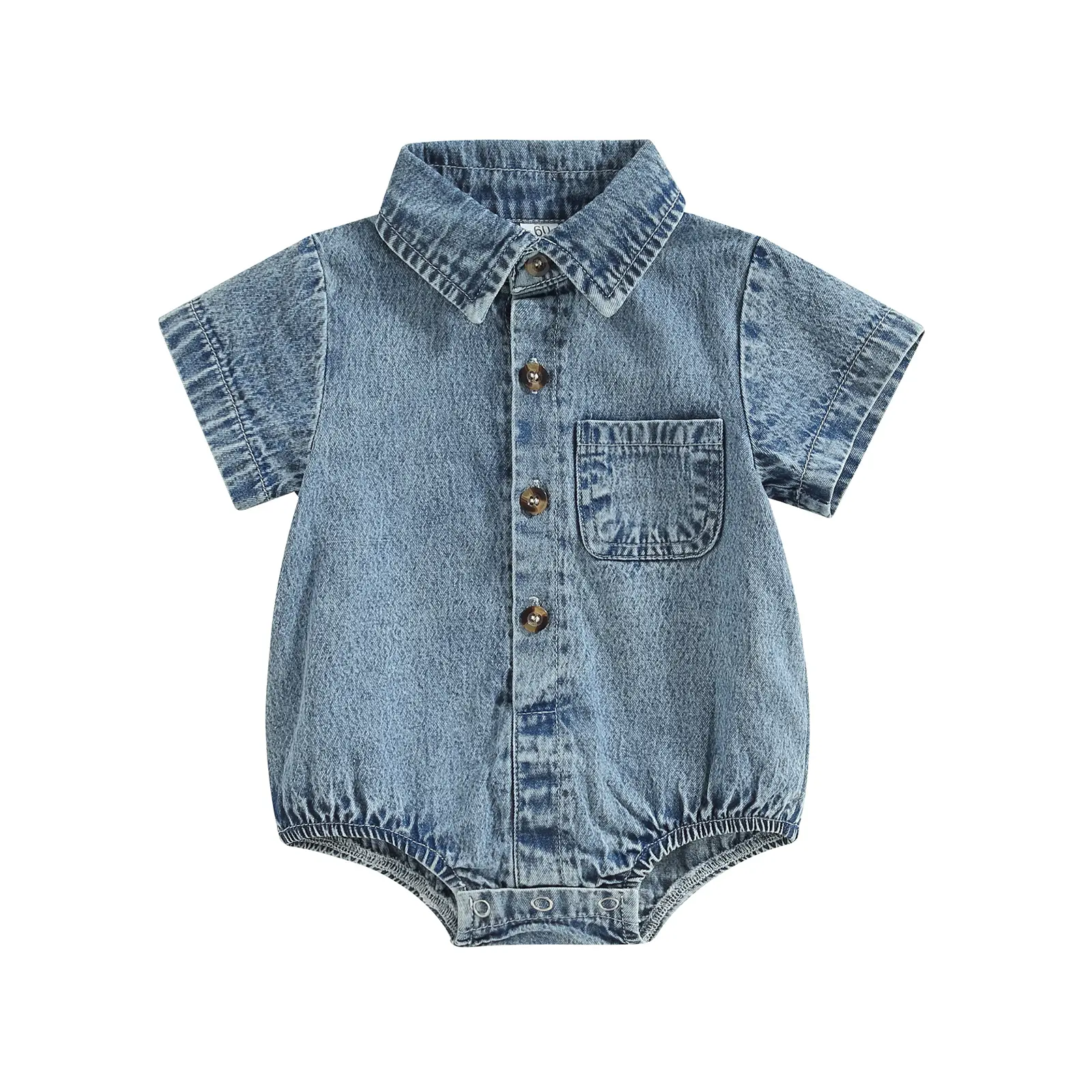 Infant Boys Girls Denim Romper Solid Color Short Sleeve Turn-Down Collar Baby Jumpsuits Summer Buttons Casual Bodysuits