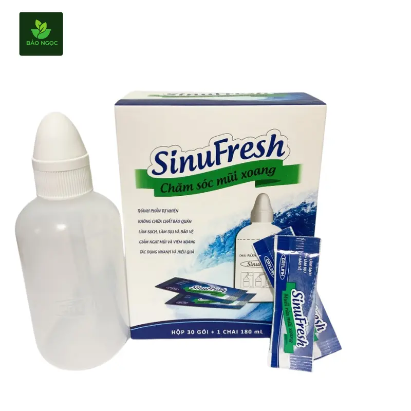 [Tặng 10 Gói Muối] Bình rửa mũi SinuFresh Cát Linh 180ml, bình vệ sinh mũi tặng kèm 10 gói muối sinh lý  - Dụng cụ rửa mũi giúp làm sạch khoang mũi, ngăn ngừa viêm xoang Tre 1