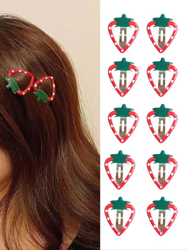 Cute Strawberry Design Metal Hair Clips, 10pcs Lovely Hair Accessories for Women & Girls, Fashion Hair Accessories for Party, Daily Decor 2