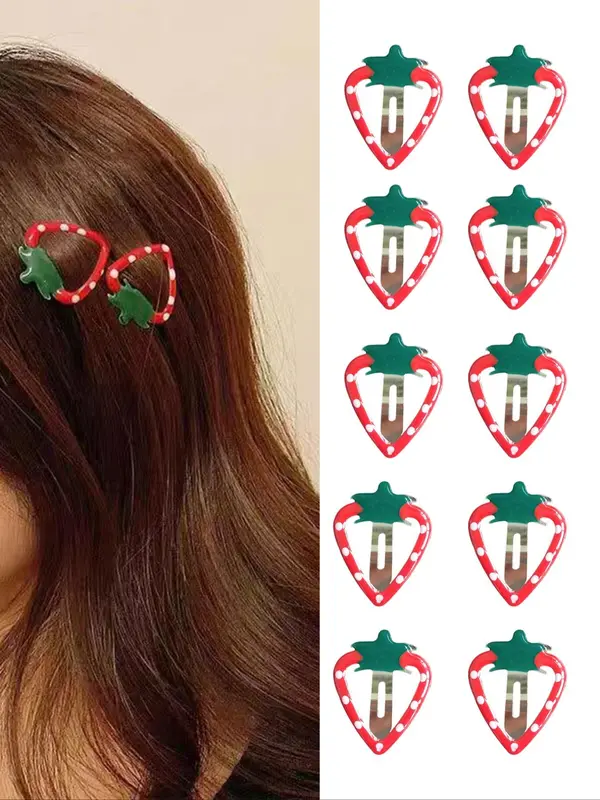 Cute Strawberry Design Metal Hair Clips, 10pcs Lovely Hair Accessories for Women & Girls, Fashion Hair Accessories for Party, Daily Decor 2