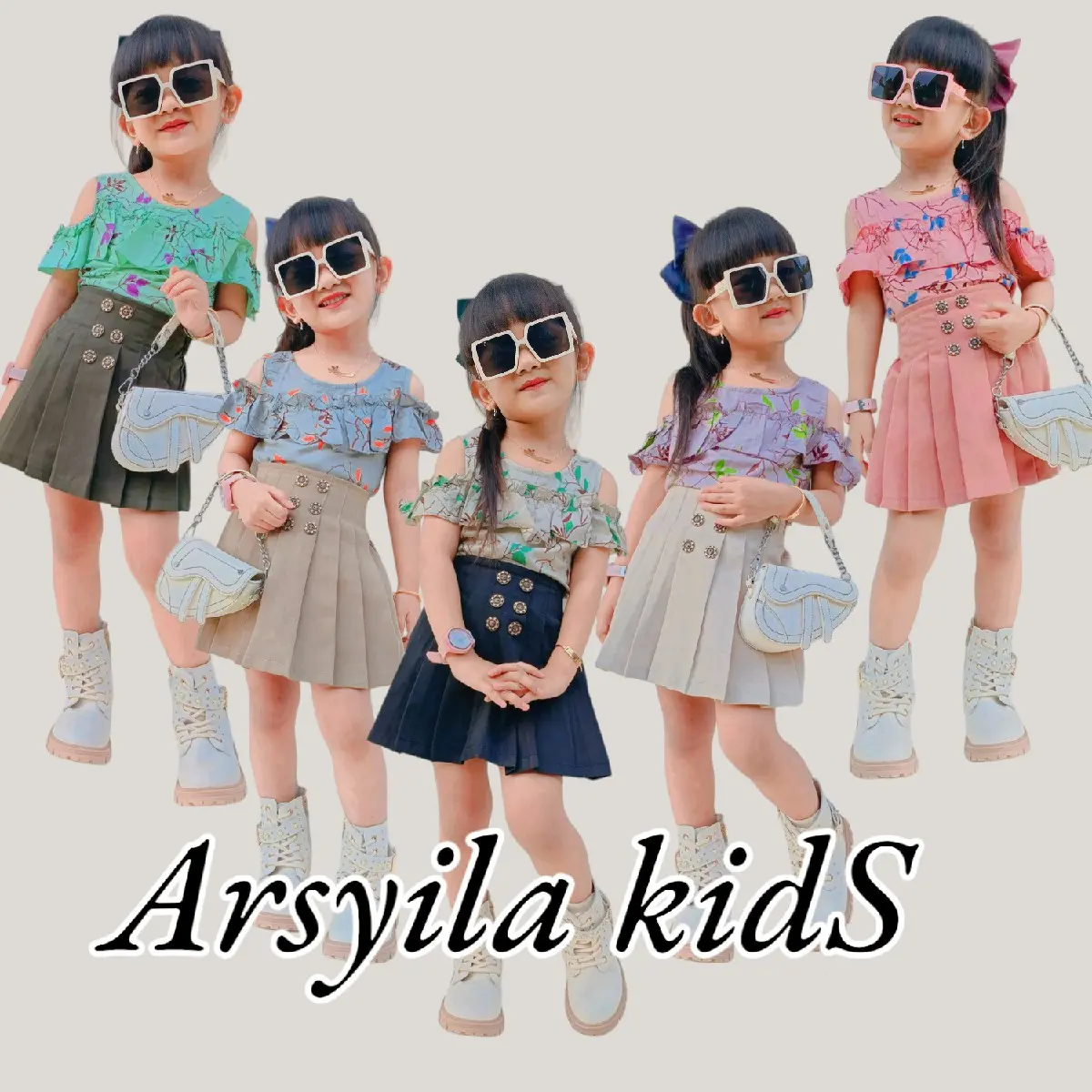 Setelan Anak Perempuan Arsyila kids ONESET BRIANA Model Tanpa Lengan dan Celana Pendek seperti Rok Bahan Crinkle Airflow dan American Drill Halus dan Lembut Ukuran 1-8 Tahun Hitam