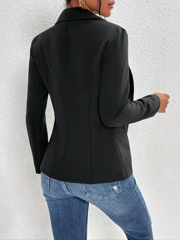 Women's Solid Button Front Blazer, Long Sleeve Lapel Neckline Blazer, Women's Clothing for Work Office Business 1