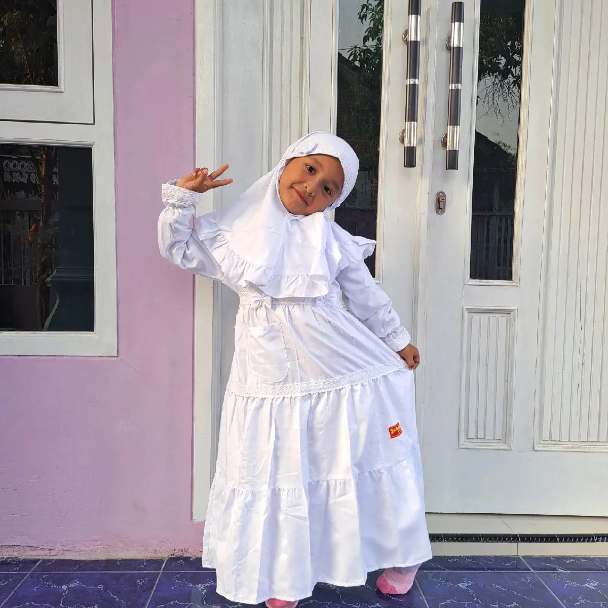 Gamis anak putih  canda rendaN.A.F manasik 4_12th /gamis anak /gamis putih canda renda Katun Motif Dress Muslim Baju Lebaran Remaja Remaja Remaja Syari Mewah Pesta