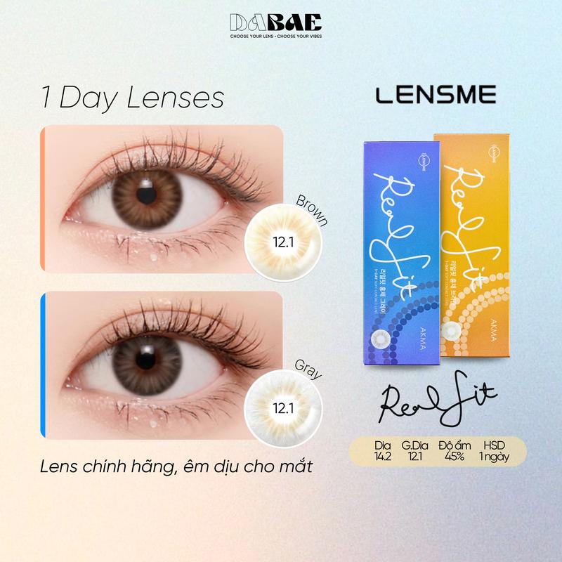 Lens 1 ngày REAL FIT BROWN nâu trong tự nhiên - Gdia 12.1mm - Độ cận 0-8