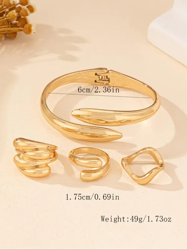 Fashionable Boho Style Cuff Bangle & Cuff Rings, New Trend Elegant Hand Jewelry Set, Trendy & Exquisite Hand Jewelry for Women 1