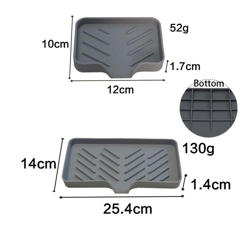 Product Introduction of Durable Soap Dish Sink Silicone Tray Self Draining Tray Kitchen Organizer Sponge Storage Holder Countertop Sink Bathroom Gadget Soap Storage Rack Home Decor 14