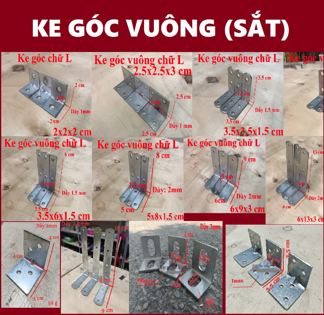 Ke góc (Sắt) chữ L bản rộng 1.5 & 3 cm ( Đủ cỡ )