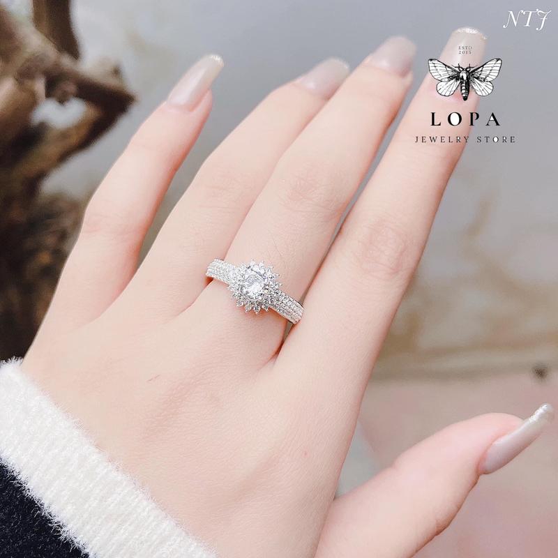 Nhẫn sen bạc ta dầy dặn Bạc LoPa, đính đá lấp lánh thiết kế tinh tế,Bạc LoPa(Bạc Ta Tiệm)