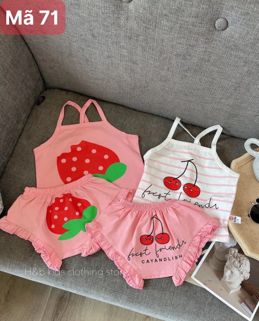 Set Bộ Quần Áo Trẻ Em Dâu Tây Và Cherry 2 Dây quần Chip Cho Bé Gái MiDu Kid Cotton