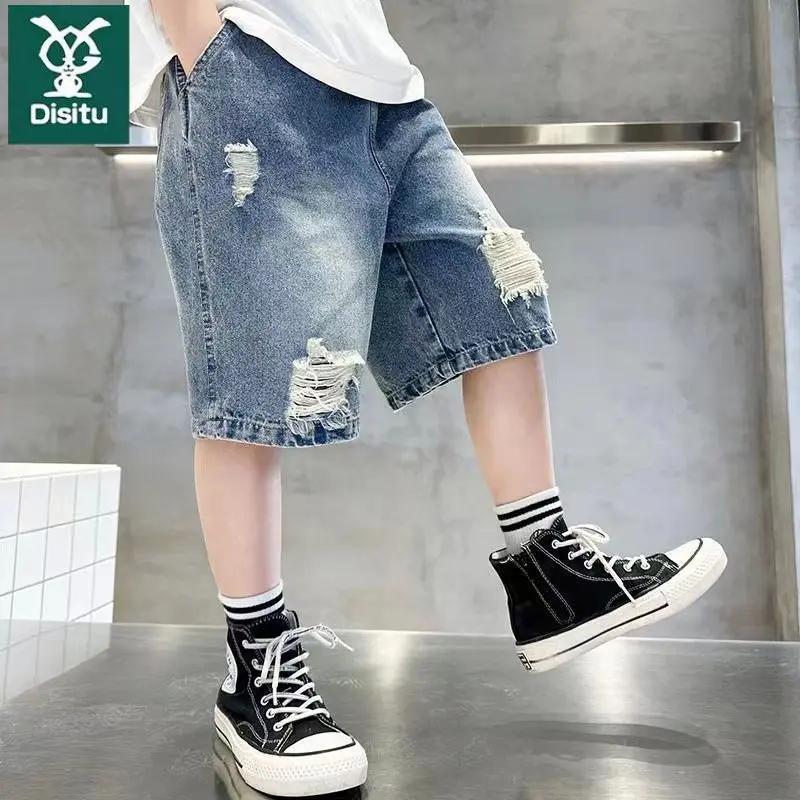Quần Short Denim Mỏng, Cho Bé Trai, Dành Cho Trẻ Em, Cỡ Trung Bình Và Lớn, Thích Hợp Cho Mùa Hè, Quần Dài Đến Đầu Gối Ngoài Trời Mới, Dáng Rộng Vừa Vặn, Quần Trẻ Em, Disrabbit