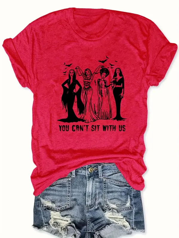 Women's Figure & Letter Print Round Neck Tee, Vintage Trendy Casual Short Sleeve T-shirt for Daily Wear, Ladies All Seasons Outfit 2